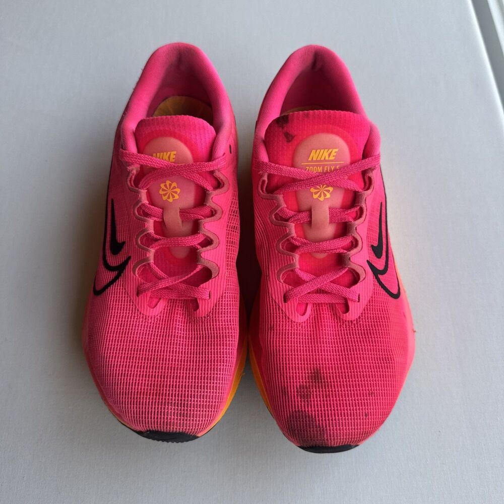 Nike Zoom Fly 5 Hyper Pink Laser Orange Womens Size 9 Running Shoes Stained Flaw